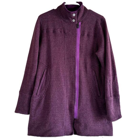Title Nine Swacket Tunic Wool Sweater Jacket Full Zip Knit Pockets Purple Large - Picture 2 of 5